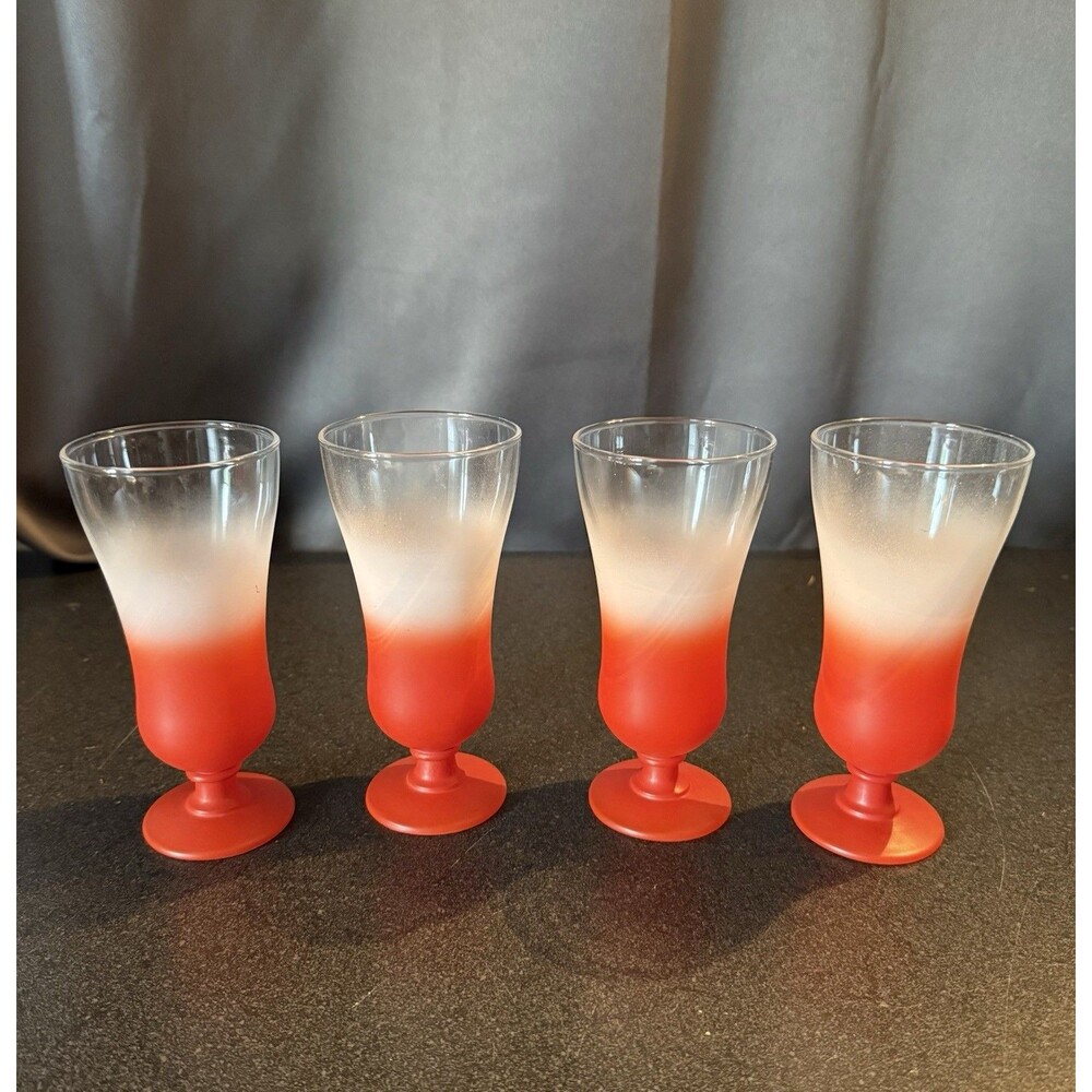 Vtg Set of 4 Blendo Parfait Glasses Frosted Orange Ombré Glassware Mid-Century
